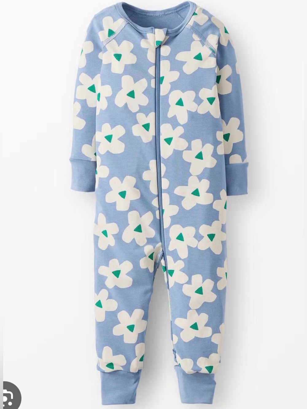 Hanna Andersson Footless One Piece Pajamas Blue White Flower Print 90 3T